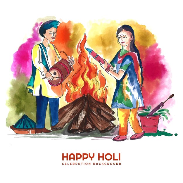 색상 행복 holi 배경의 축제를 재생하는 현대 젊은 부부