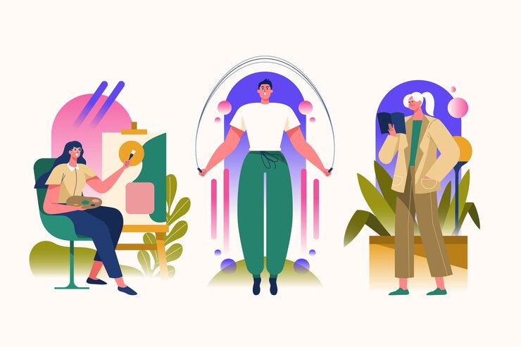 Free Vector modoern people doing cultural activities