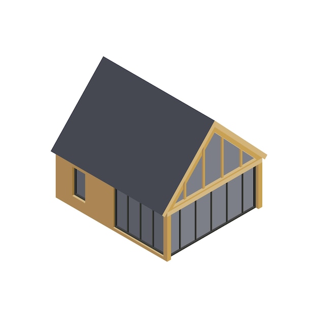 Modular frame building isometric composition with isolated image of modern house