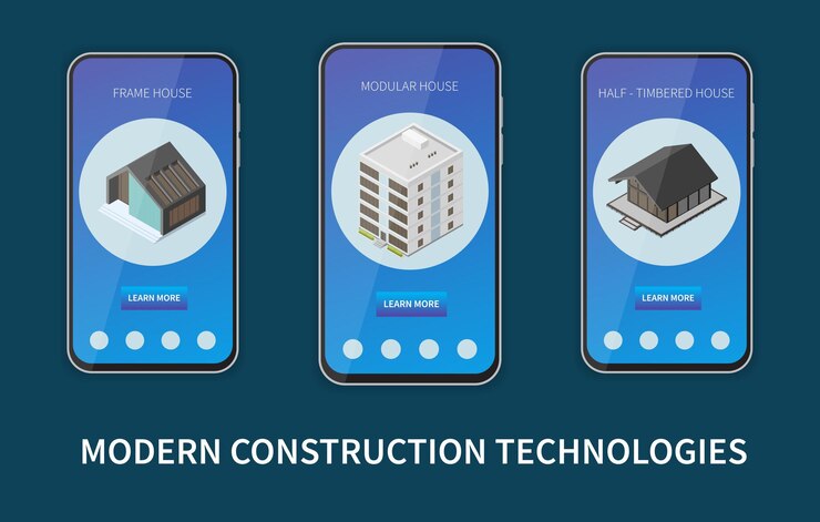 Free Vector modular frame building set with real estate mobile app templates isolated vector illustration