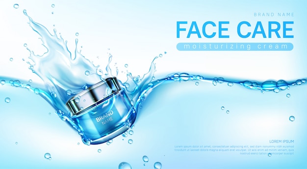 Moisturizing face cream in water splash