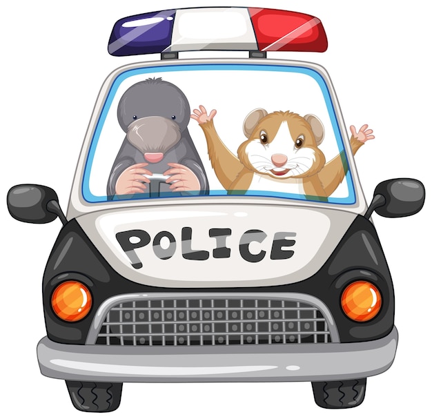 Free vector mole and hamster in police car