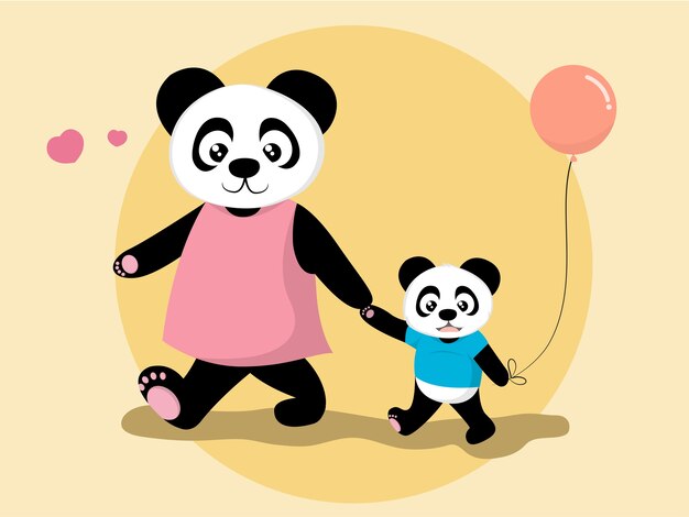 Download Free Mom And Cute Baby Panda Walk Hand In Hand Flat ...