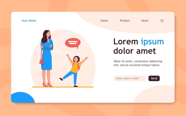 Free vector mom with folded hands listening kid. child, speech bubble, conversation flat  landing page. communication and parenthood concept for banner, website design or landing web page