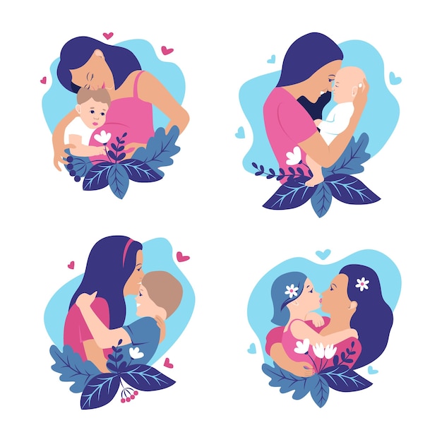 The moms and babies kissing for holidays design the son and daughter