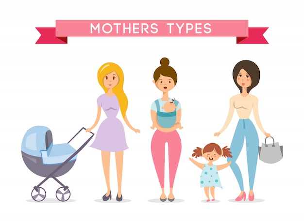 Free vector moms with babys. mother love