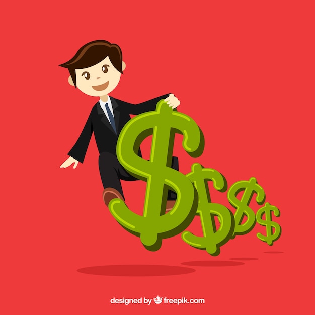 Free vector money background with businessman and dollar symbols