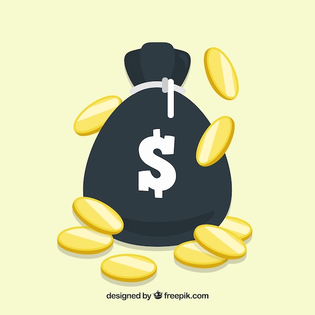 Money bag background with coins