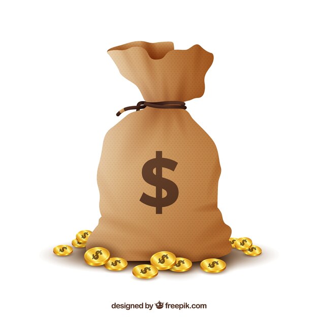 Money bag with dollars background 