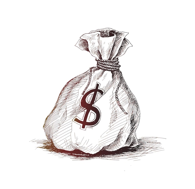 Vettore gratuito borsa dei soldi con il segno del doller illustrazione vettoriale di schizzo disegnato a mano