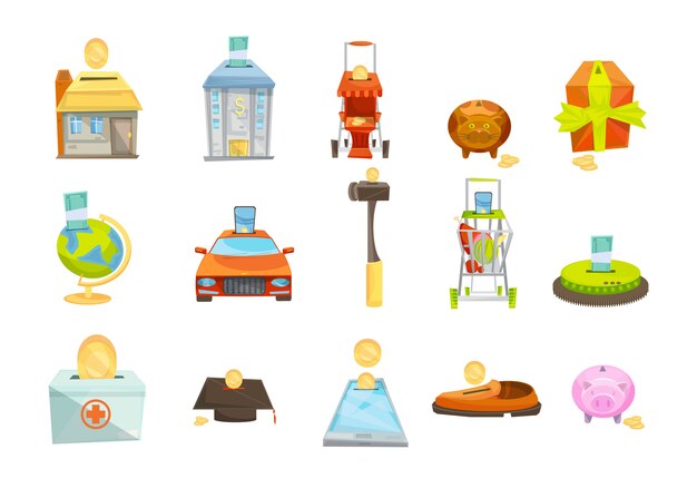 Money box isolated icons set 