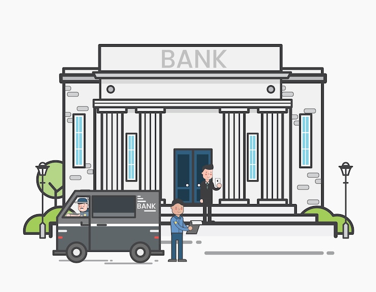 Free Vector money delivery in a bank 