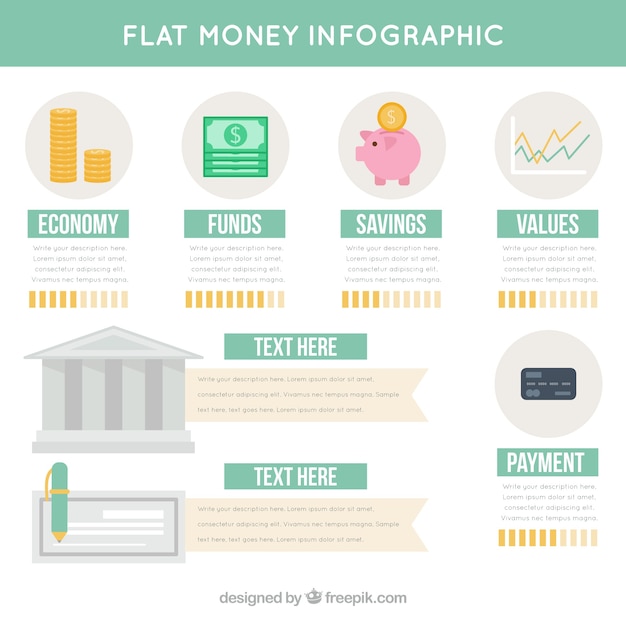 Infografica dei soldi in design piatto