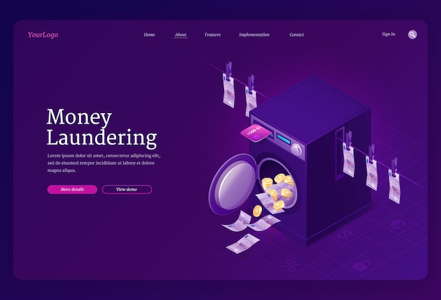 Free vector money laundering isometric landing page template