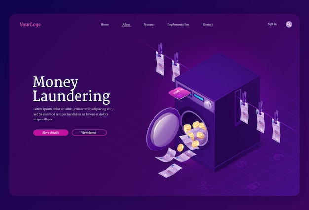 Money laundering isometric landing page template