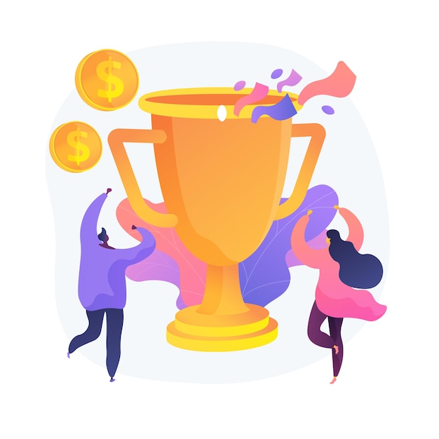 Free vector money prize, trophy, deserved reward. team success, championship, high achievement. monetary award recipients, winners cartoon characters. vector isolated concept metaphor illustration.