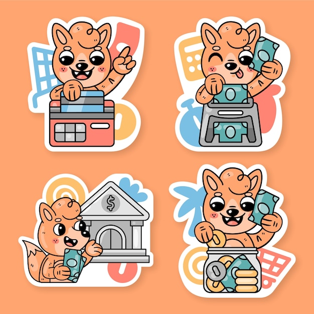 Free vector money stickers collection with fred the fox)