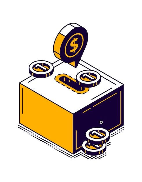 Moneybox icon with gold coin isometric illustration