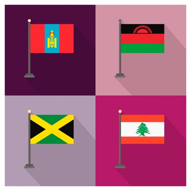 Mongolia Malawi Jamaica Lebanon Flags