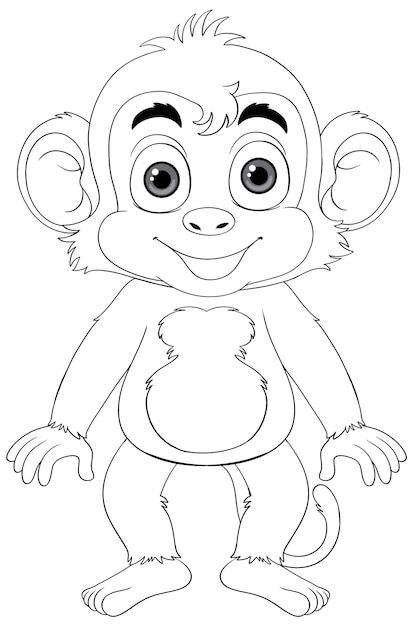 Free vector monkey cartoon character outline for coloring