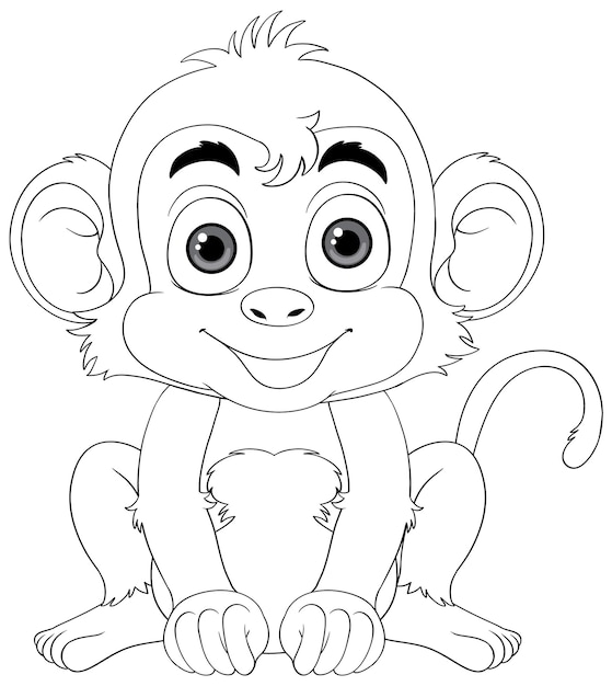 Free vector monkey cartoon character outline for coloring