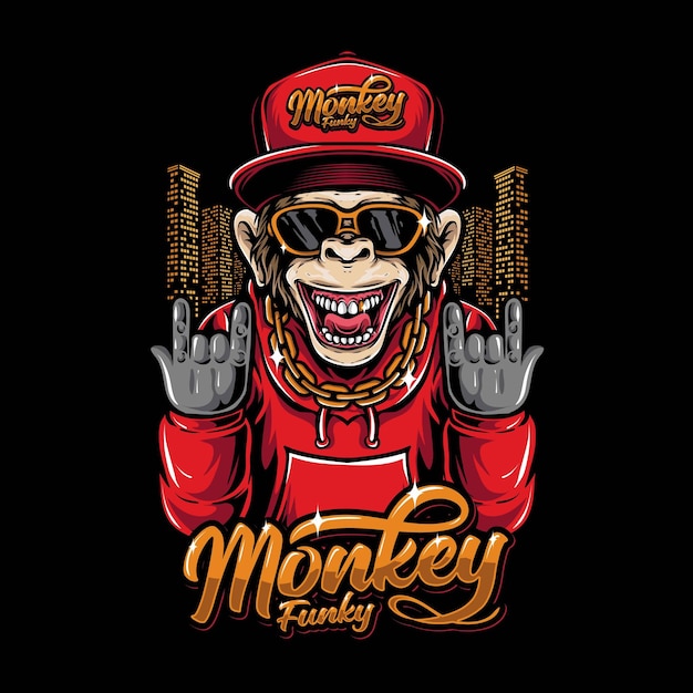 Бесплатное векторное изображение Персонаж обезьяны с иллюстрацией ожерелья с золотой цепочкой