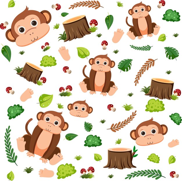 Monkey cute animal seamless pattern