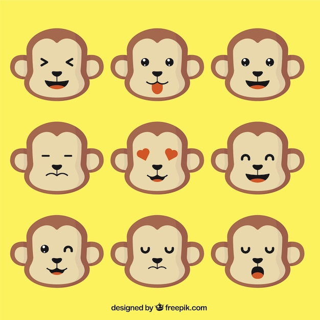 Free vector monkey emoticons in flat design