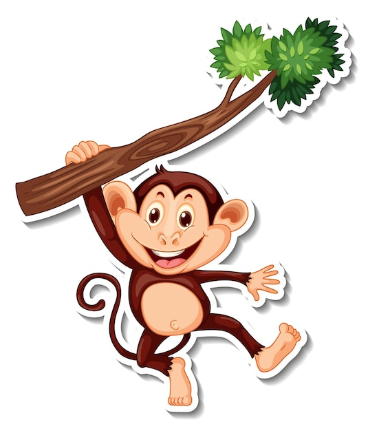 나뭇가지에 매달려 있는 원숭이 만화 캐릭터 스티커