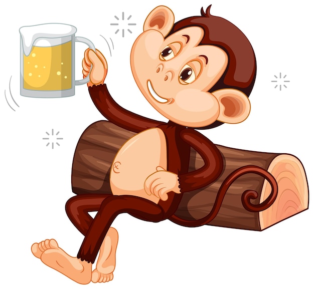 ビールの漫画のキャラクターを保持している猿