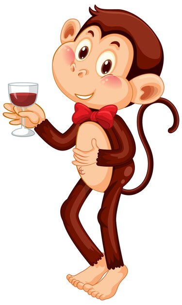 Monkey holding wine glass cartoon character