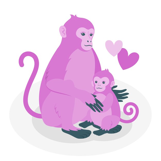 Free vector monkey mum and baby concept illustration