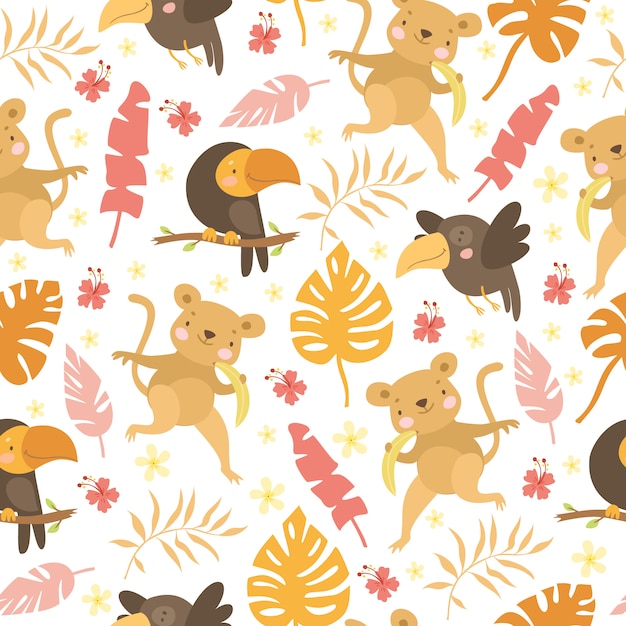 Free vector monkey and parrot pattern