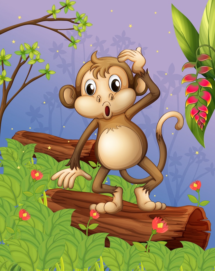 मुफ़्त वेक्टर a monkey playing in the garden