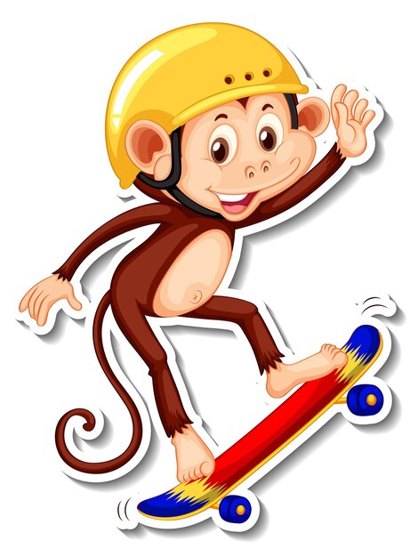 Monkey playing skateboard cartoon character sticker