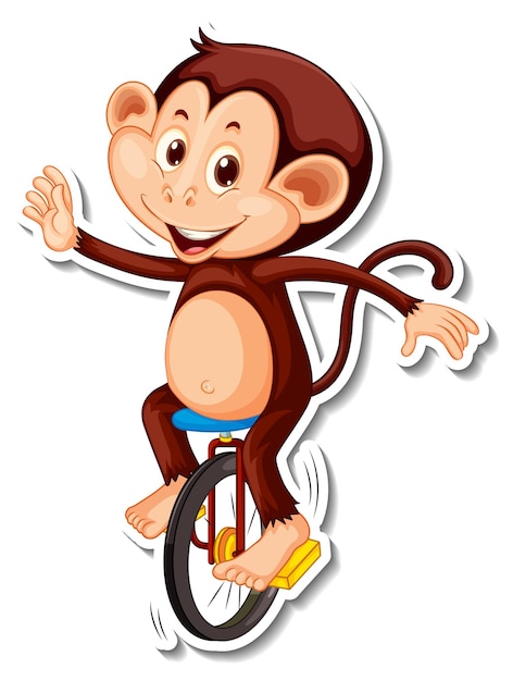 Monkey rides unicycle cartoon character sticker