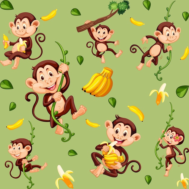 Free vector monkey seamless pattern background