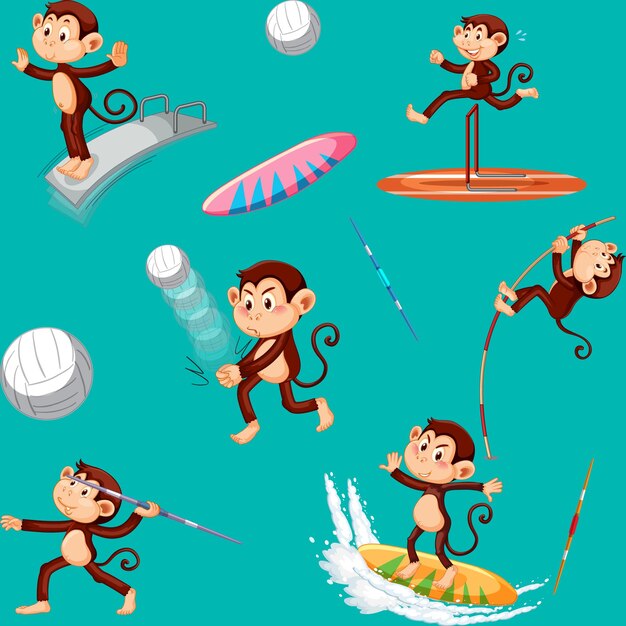 Free vector monkey seamless pattern background