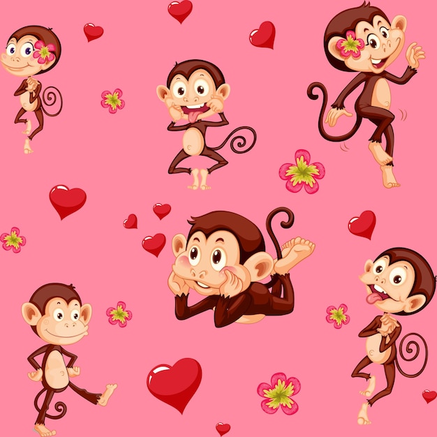 Free vector monkey seamless pattern background