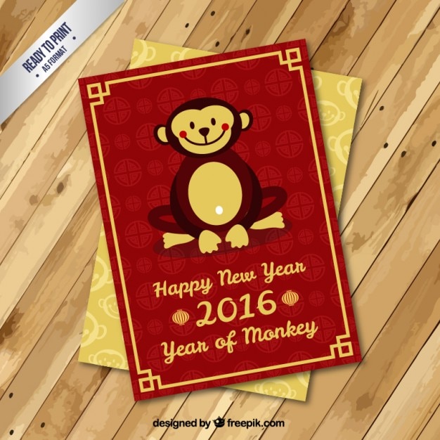 Free vector monkey smiling happy new year card