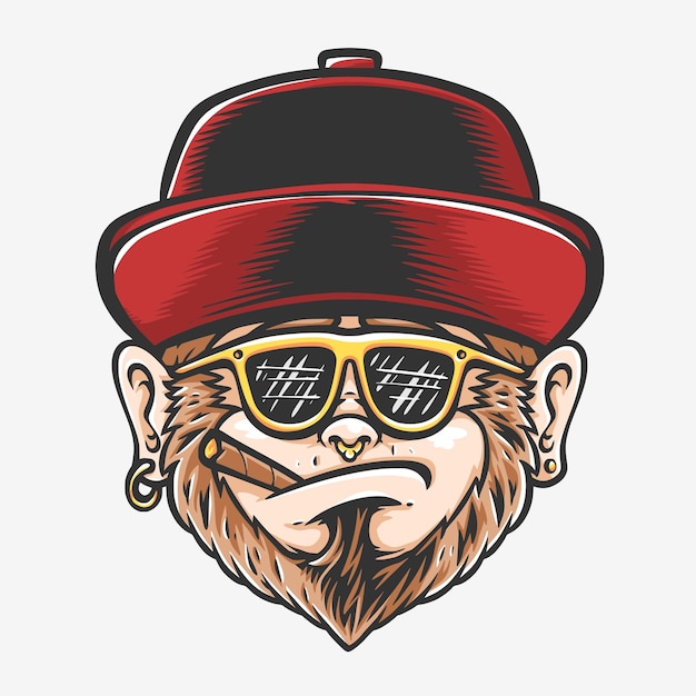 Monkey wearing sunglasses and red cap