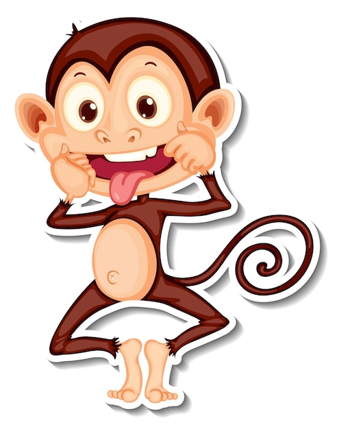 Free vector monkey with teasing face cartoon character sticker