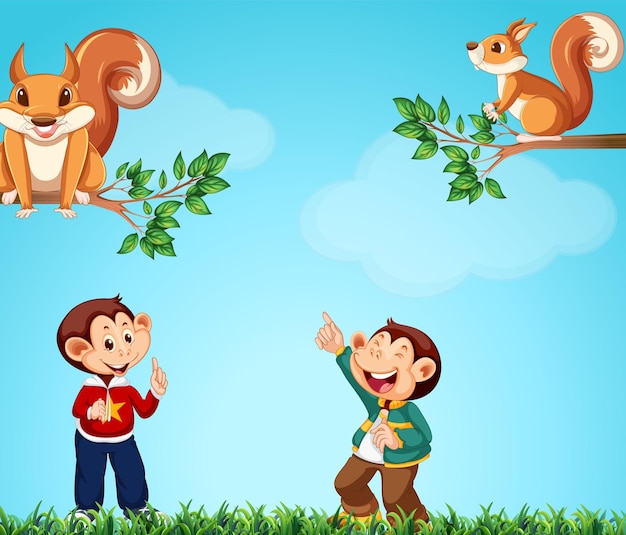 Free vector monkeys and squirrels in the park