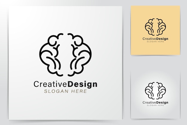 モノライン脳。人工的なロゴのアイデア。インスピレーションのロゴデザイン。テンプレートのベクトル図です。白い背景に分離