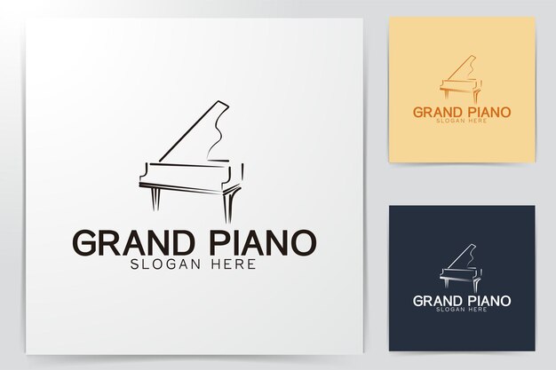 モノラインピアノ、音楽のロゴは白い背景で隔離のインスピレーションをデザインします