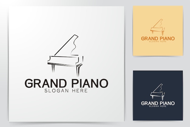 モノラインピアノ、音楽のロゴは白い背景で隔離のインスピレーションをデザインします