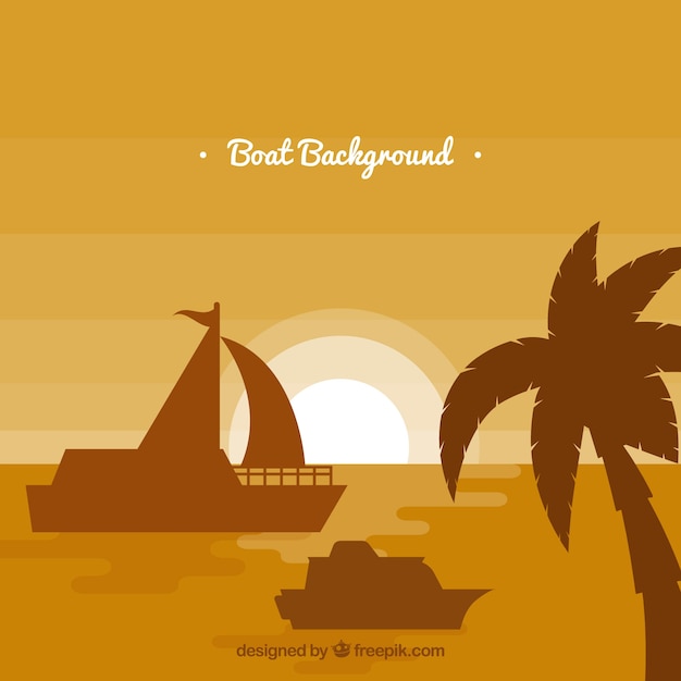 Free vector monochromatic background with palm tree and boats