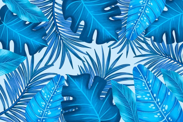 Free vector monochromatic blue tropical leaves