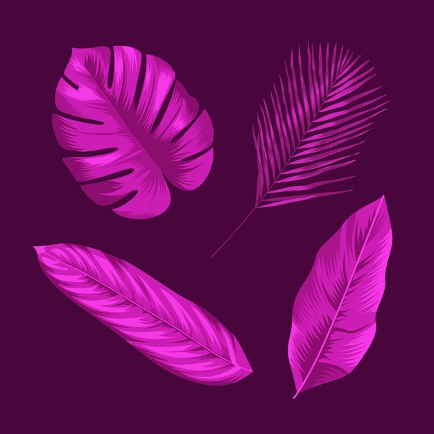 Бесплатное векторное изображение Монохромный дизайн тропических листьев
