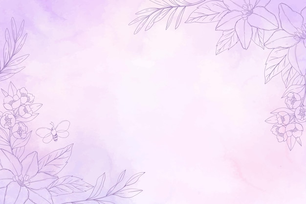 Monochromatic hand painted background with drawn nature elements
